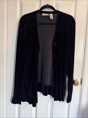 Women's Black Velvet Button-Front Cardigan Sweater